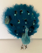 Ornamento de Natal pavão flocado azul cauda de lantejoulas pena azul comprar usado  Enviando para Brazil