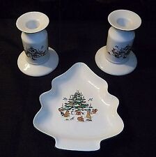 Conjunto de 3 peças MING PAO WOODLAND CHRISTMAS Tree Candy Dish 2 castiçais comprar usado  Enviando para Brazil