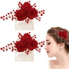2 peças pente de cabelo lateral flor ouro rosa nupcial acessório de cabelo feminino comprar usado  Enviando para Brazil