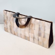 SHIRALEAH Bolsa de Mão Longa Vintage Azulejo Abalone Cabo Acrílico Fecho de Pressão comprar usado  Enviando para Brazil