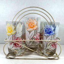 Copos vintage em metal branco rack de transporte 6 copos design rosa multicoloridos comprar usado  Enviando para Brazil