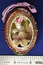 Vintage Diorama Ovo de Páscoa Pintado à Mão Coelho Árvore Ornamento Lantejoulas Renda, usado comprar usado  Enviando para Brazil