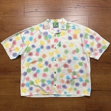 Camisa con botones para ropa de comidas L multicolor lunares pintura en aerosol cuello de campamento segunda mano  Embacar hacia Mexico