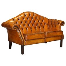 SOFÁ VINTAGE CHARUTO MARROM TINGIDO À MÃO COURO CAMELO COSTAS CHESTERFIELD DOIS LUGARES, usado comprar usado  Enviando para Brazil
