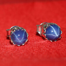 Usado, Brincos cabochão redondos de safira azul estrela natural 9 quilates prata esterlina 925 comprar usado  Enviando para Brazil