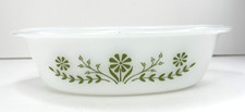 Prato Vintage Glasbake Verde Margarida 1 QT J235 Vidro Leitoso Branco Oval EUA Fazenda comprar usado  Enviando para Brazil