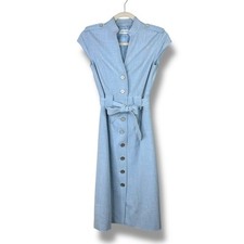 Vestido Midi Calvin Klein Azul Claro Denim Botão para Baixo Cintura Amarrada Tamanho 2 Novo sem etiquetas comprar usado  Enviando para Brazil