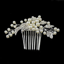 Elegante pente de cabelo para casamento nupcial folha de flor de cristal pérola peça de cabeça pente de cabelo comprar usado  Enviando para Brazil