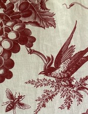Usado, Antigo Pássaro Francês Botânico Uva Inseto Toile Tecido De Algodão #1 ~ Vermelho Escuro comprar usado  Enviando para Brazil