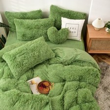 Conjunto de roupa de cama cabelo longo verde flanela lã capa de edredom 3/4 coração almofada lençol comprar usado  Enviando para Brazil