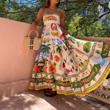 Vestido maxi feminino verão 2025 fazenda estampa floral sem mangas balanço Anthro Rio comprar usado  Enviando para Brazil