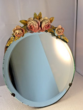 Usado, Espelho cavalete Barbola vintage, vidro chanfrado, 8" de diâmetro, rosas gesso comprar usado  Enviando para Brazil