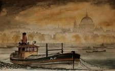 Watercolour london barge for sale  SIDMOUTH