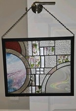 Painel de vitral de arte abstrata com corrente de metal pendurada comprar usado  Enviando para Brazil