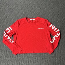 Camisa Calvin Klein Jeans Feminina Manga Longa Tamanho XL Vermelha Branca Cropped Soletrar comprar usado  Enviando para Brazil