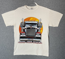 Camiseta masculina média gráfica de caminhão Show Your Stacks óleo repentino semi caminhoneiro comprar usado  Enviando para Brazil