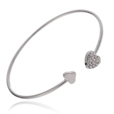 Usado, Bracelete de abertura ouro/prata coração duplo feminino presente de cristal para namorada comprar usado  Enviando para Brazil