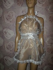 LINDO FETICHE avental de organza branco com babados acabamento em renda tamanho único laços de cetim comprar usado  Enviando para Brazil