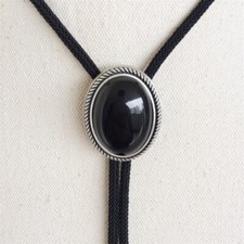 Usado, Gravata bolo de casamento oval vintage prata natureza pedra obsidiana preta comprar usado  Enviando para Brazil