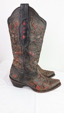 Botas de cowboy vintage de couro desgastado Corral em chocolate/vermelho tamanho US6.5 comprar usado  Enviando para Brazil
