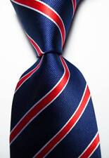 Usado, Nova gravata masculina clássica listrada azul escuro vermelho branco tecido jacquard seda comprar usado  Enviando para Brazil