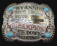 Fivela de cinto Hyannis High School Nebraska amarrar corda campeão troféu rodeio comprar usado  Enviando para Brazil