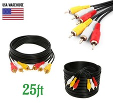 Usado, 25ft 3RCA Macho Para Macho Extensão Composto Av Cabo De Áudio Vídeo Amarelo Vermelho Branco comprar usado  Enviando para Brazil