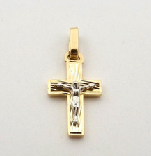 Pingente Berloque Cruz Crucifixo Borda Quadrada Ouro 18K Itália Novo Minúsculo Dois Tons comprar usado  Enviando para Brazil