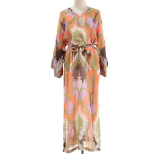 Vestido maxi túnica Bazar Deluxe novo com etiquetas 100% linho tamanho 40 (~EUA S/M) laranja/multi comprar usado  Enviando para Brazil