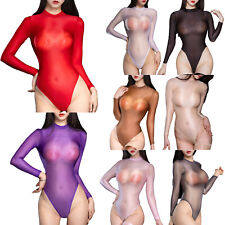 Body feminino transparente liso manga longa corte alto collant lingerie de pelúcia, usado comprar usado  Enviando para Brazil