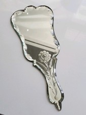 Espelho de mão chanfrado veneziano antigo com gravura floral , usado comprar usado  Enviando para Brazil