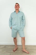 Usado, Conjunto lounge masculino 2 peças shorts de linho e camisa com botões casual verão comprar usado  Enviando para Brazil
