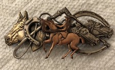 Vintage Francês Cabelo Barrette Clipe Equestre CAVALO Tricolor Metal França 4”x2” comprar usado  Enviando para Brazil