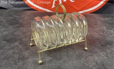 Juego de 6 posavasos de cristal de corte floral transparente Princess House con soporte dorado segunda mano  Embacar hacia Mexico