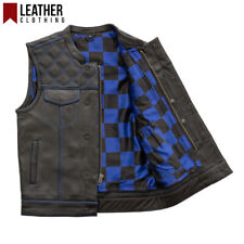 Colete masculino de couro azul quadriculado e forro azul paisley colete oculto comprar usado  Enviando para Brazil