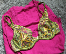 Sutiã de mergulho Studio Pia Sirena verde amarelo bordado de seda tamanho 3 30DD/32D/34C comprar usado  Enviando para Brazil