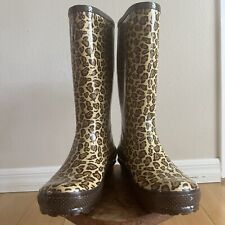 Crocs Botas de Lluvia Altas Estampado Leopardo Para Mujer 9 Marrón Goma Estampado Animal, usado segunda mano  Embacar hacia Argentina