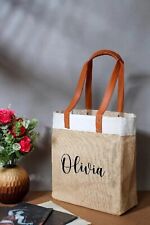 Bolsa de férias personalizada de juta com logotipo de texto personalizado com alças de couro comprar usado  Enviando para Brazil