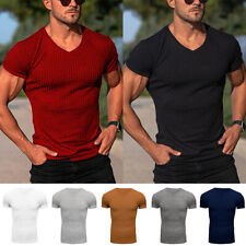 Hombres Cuello en V Prendas para el torso Mangas Cortas Delgadas Elastizadas Deportes Gimnasio Camiseta Muscular Túnica↷ segunda mano  Embacar hacia Mexico