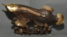 Moeda de bronze dourada 10"" antiga dinastia Ruyi Arowana peixe estátua de riqueza animal comprar usado  Enviando para Brazil