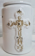Calentador de cera Scentsy antiguo craquelado - cruz blanco Shabby Chic con bombilla segunda mano  Embacar hacia Mexico