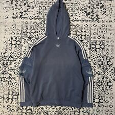Vintage Adidas Unisex Niebieska bawełniana bluza z kapturem Rozmiar XS Y2K lata 90. Centrum Logo Trzy paski na sprzedaż  PL