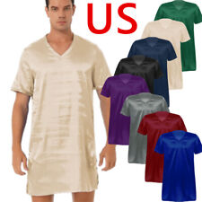 Camiseta masculina pijama solto cetim babados gola V camiseta para dormir, usado comprar usado  Enviando para Brazil