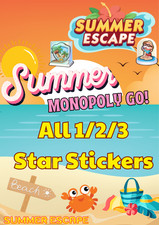 🌻Monopoly.Go 🌻🌻Todos 1/2/3 Estrelas ☘️☘️Adesivo☘️🌻SUMMER_ESCAPE🌻☘️, usado comprar usado  Enviando para Brazil
