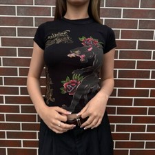 Camiseta Feminina Vintage Christian Audigier Ed Hardy com Strass, usado comprar usado  Enviando para Brazil