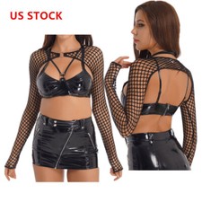 Blusa feminina manga braço rede de pesca bolero encolher plus size sexy crop top raves clubwear comprar usado  Enviando para Brazil