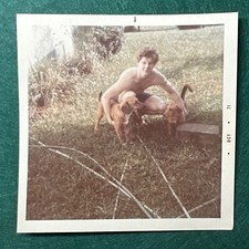FOTO VINTAGE homem sem camisa com dois cães beagle dachshund instantâneo colorido comprar usado  Enviando para Brazil