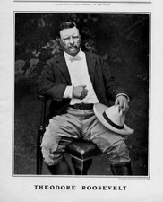 PRESIDENTE THEODORE ROOSEVELT SENTADO EM SUA CADEIRA SEGURANDO CHAPÉU BOTAS ÓCULOS comprar usado  Enviando para Brazil