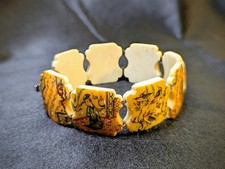 Usado, Pulseira vintage asiática pintada à mão osso 8 painéis história link cenas coloridas  comprar usado  Enviando para Brazil