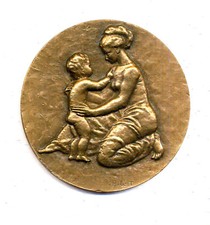 Medalla ARTE Francesa - NIÑO Y MADRE por Suzanne Aubert - 72 mm - Bronce segunda mano  Embacar hacia Mexico